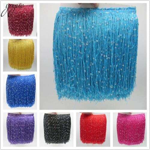 100 meter 20cm Long Fringe Lace Tassel Polyester Lace Trim Ribbon Latin dance skirt curtain fringes for sewing