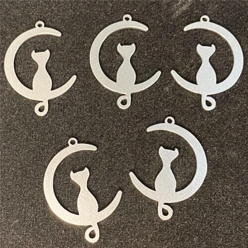 Love Pet New Moon Cat Pendant 5pcs Stainless Steel Sitting Cat Half Moon Fashion Charms Bracelet Findings Diy Jewelry Making