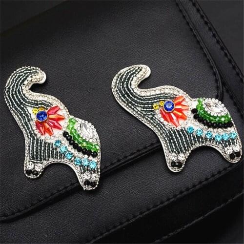 Maxsin 1 Pcs High Quality Handmade Beaded Rhinestone Colored Crystal Elephant Clothing Accessories Handbag Shoe Hat Patch DIY