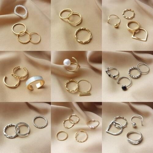 Fashion Simple Women Gold Color Metal Ring Set Multi Style Finger Ring Party Charm Exquisite Personal Decoration Gift Unisex