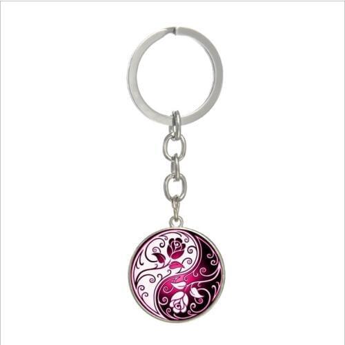 2019 New Fashion Charm Yin and Yang Gossip Rose Glass Keychain
