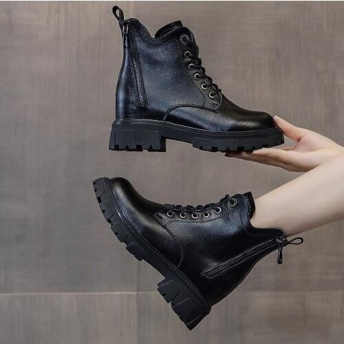 2021 New Ladies Fashion Party Martin Boots Dress Natural Leather Platform Shoes Handsome Cowboy Boots and Ankle Student Shoes