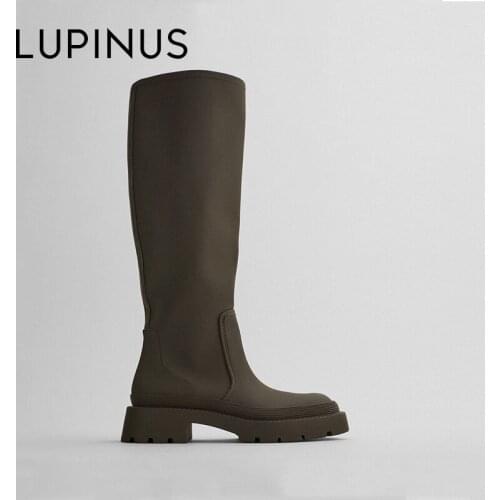 LUPINUS 2021 New Slip On Knee High Women Boots Fashion Platform Chunky Heel Women Long Boots Brand Design Winter Fur Women Boots