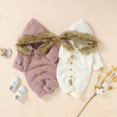 Autumn Infant Baby Girls Long Sleeve Knitted Solid Print Hoodie Rompers Kids Boys Bodysuit Jumpsuit