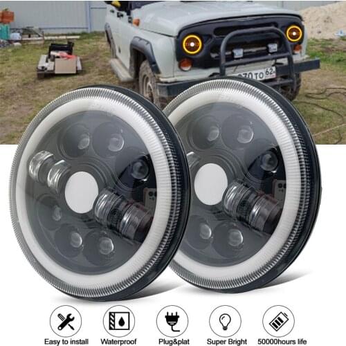 2pcs 7" LED Headlight with Halo Daytime Running Light For Jeep JK VAZ 2121 Lada Niva 4x4 7" LED Headlamps with Amber Turn Signal