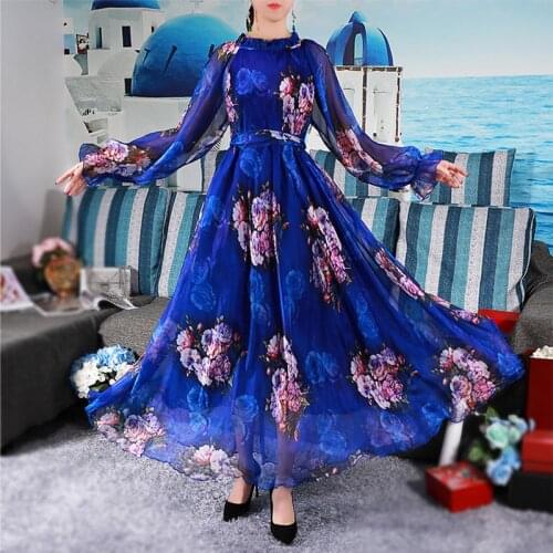 2020 Vibrant Floral Maxi Dress Plus Size Summer Casual Bohemian Chiffon Beach Holiday Bangkok Dress woman Easter Hawaii Dresses