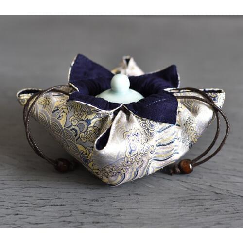 Portable Seawater Tea Set Storage Bag Chinese style Small Tea Pot Drawstring Bag Handmade Thicken Reusable Printed Cloth Bags