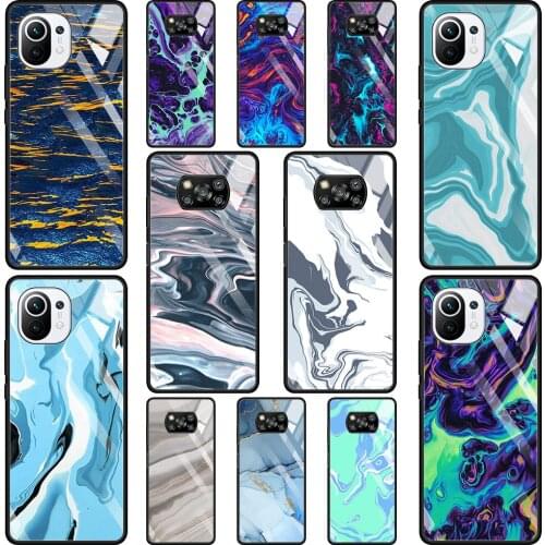 Transparent Glass Phone Case For Mi Poco X3 NFC 10T 9T Note 10 11 Pro Lite Ultra F3 M2 11i Fundas Luxury Marble Painting style