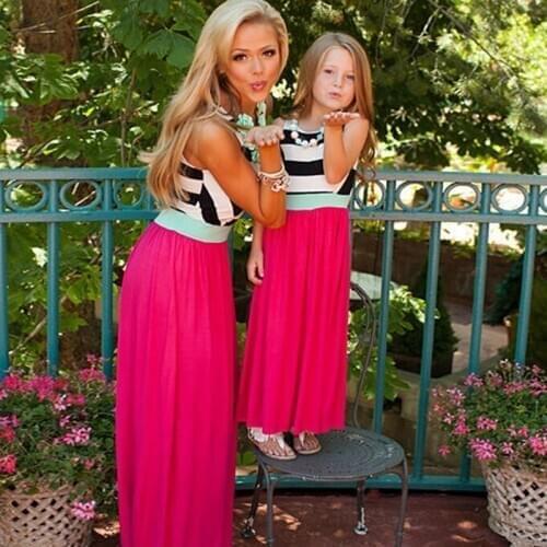 Family Matching Clothes Sleeveless Striped Dress Mother Daughter Dresses Midi Dress For Children Gilrs