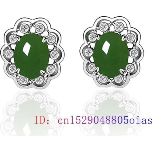 Green Jade Ear studs Crystal Jewelry 925 Silver Fashion Natural Zircon Gifts Chalcedony Earring Women Gemstone Amulet