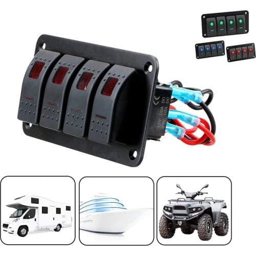 12V 24V Auto Truck Boat Switch Panel 4 Gang Dual Car LED Rocker Switch Panel For Marine Boat Lighter Socket Circuit Breaker 2021