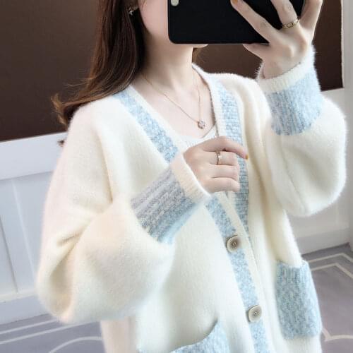 Sweater Women Autumn And Winter New Imitation Mink Velvet Net Red Knitted Cardigan Jacket Female Students Korean Loose