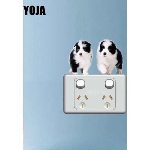 YOJA Two Border Dog Babies Styling PVC Switch Decal Wall Sticker Home Decoration Accessories 8SS0277