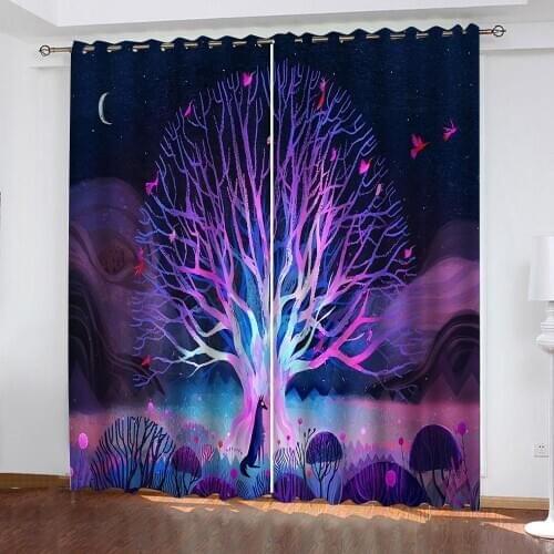 3D Blackout Curtain Photo Printing Curtains For Living Room Bedroom Dream tree Kids Room Curtain Purple Drapes