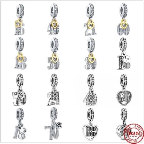 Hot sale100% 925 Sterling Silver Number Charm Fit Original Pandora Bracelet Making DIY Fashion Jewelry For Women