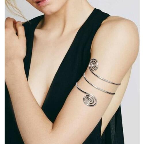 Bohemian Ethnic Spiral Upper Arm Bracelet Gold Silver Color Bracelets Women Geometric Hollow Out Cuff Bracelets & Bangles
