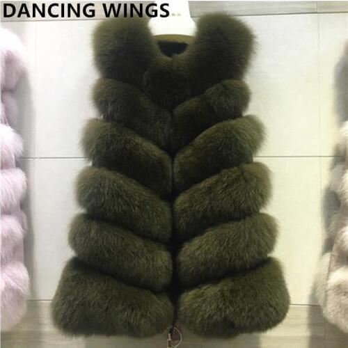 70CM Natural Real Fox Fur Vest Waistcoat Women Genuine Fox Fur Coat Gilet Long Jacket