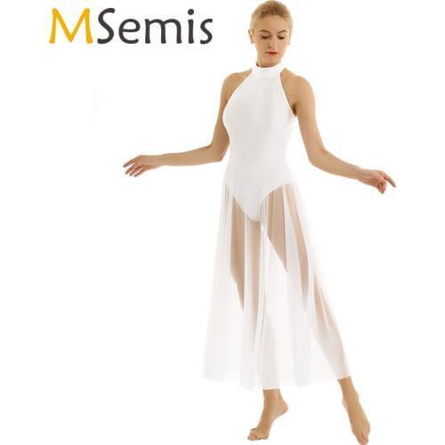 Women Adult Ballet Dress Contemporary Lyrical Dress Ballet Leotards for Women Mock Neck Modern Leotard Ballet with Mesh Skirt