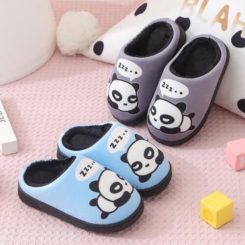 Winter Children Slippers Boys Indoor Home Shoes Warm Kids Flip Flops Plush Velvet Cartoon Panda Baby Girls Bedroom Casual Shoes