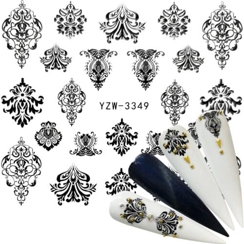 WUF 1 Sheet Black Flower Water Decal Black Sticker For Nail Pattern Painting Wrap Paper Foil Tip Tattoo Manicure