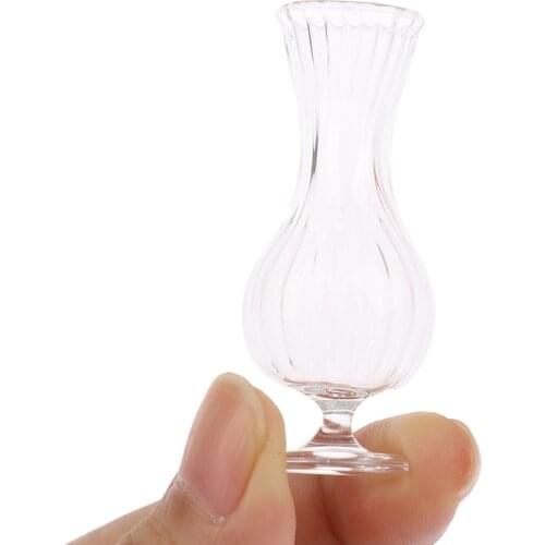 1PC 1:12 Dollhouse Miniature Transparent Glass Vase Model Doll House Flowerpot Vase For Dollhouse Decoration