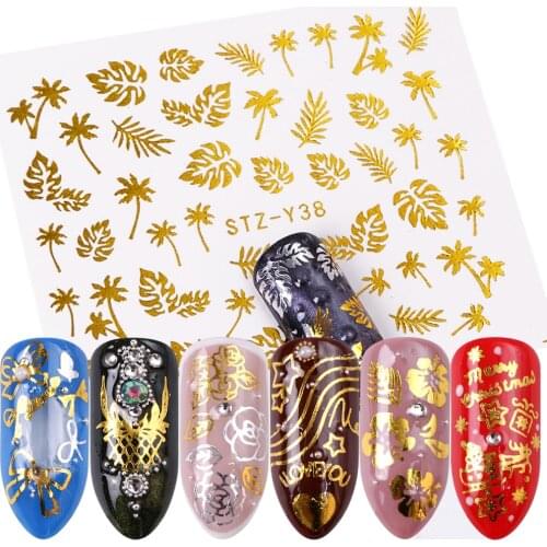 1pcs Stickers Sliders For Nails Gold Water Decals Gold Rose Flower Nail Design Wraps Glitter Geometric Manicure Tattoo TRYY30-44