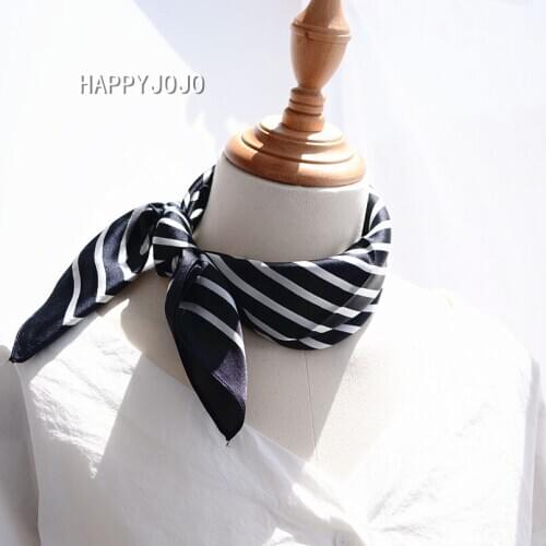 100% natural pure silk black scarf with stripes 50*50 small squares multifunctional scarf lovely kerchief neck shawl for women