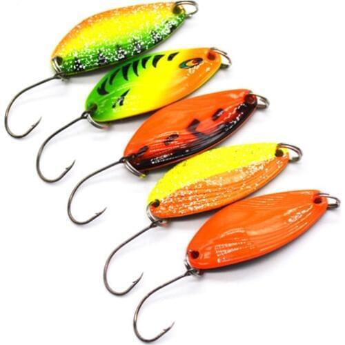 2pcs/lot 4.5g Fishing Tackle Bait Fishing Metal Spoon Lure Bait For Trout Bass Spoons Small Hard Sequins Spinner Spoon