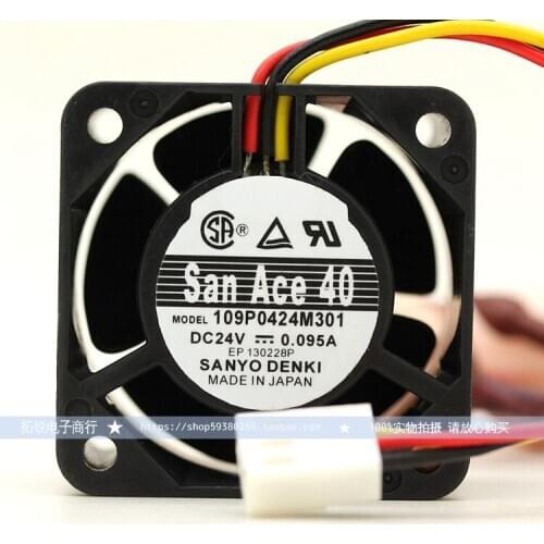 Sanyo Denki 109P0424J3D013 DC 24V 0.18A 40x40x28mm 3-wire Server Cooling Fan