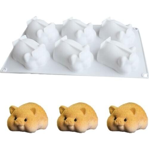 6 Holes DIY Golden Pig Shaped Cake Mold 3D Silicone Cute Pig Cake Chocolate Fond H58C