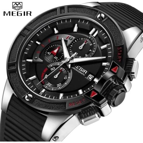 Relogio Masculino MEGIR Men Sport Watch Military Silicone Chronograph Quartz Mens Watches Male Casual Date Waterproof Wristwatch