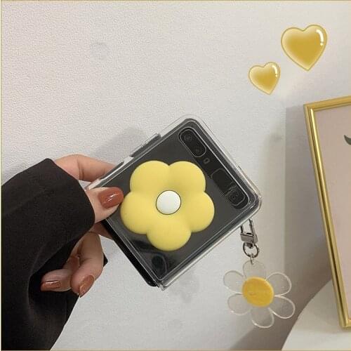 DIY Cute Yellow Flower Case Cover For Samsung Galaxy Z Flip 3 5G Japan Korea Fashion Folding Protective Shell Transparent Cover