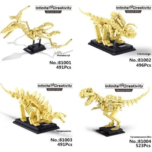 DECOOL 81001 81002 81003 81004 Dinosaur Fossil Tyrannosaurus Rex Triceratops Pterosaur Stegosaurus Building Blocks Bricks Toys