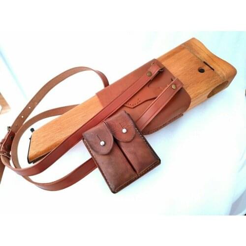 Military WW2 German C96 Mauser Broomhandle Wood Holster & Leather Ammo Pouch Military Reenactments