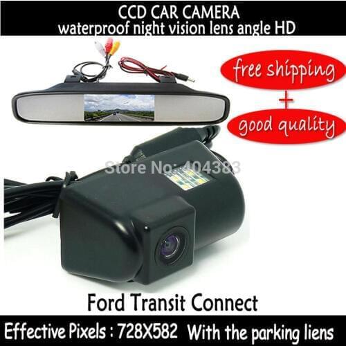 HD Rear View Mirror Monitor for FORD TRANSIT CONNECT with Waterproof Car Rear view CCD HD Camera 170 degree Wide Angle Lens