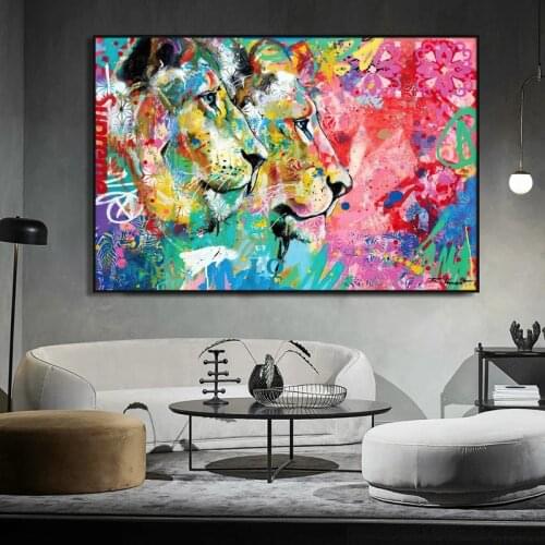 Colorful Lion Canvas Art Posters and Prints Graffiti Art Animals Paintings on the Wall Art Decor Pictures for Living Room Murals