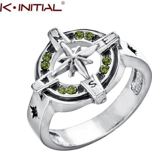 Kinitial Fashion Micro Inlayed Retro Compass Cross Rings For Women Men Wedding Cubic Zircon CZ Crystal Signet Ring Runes Jewelry