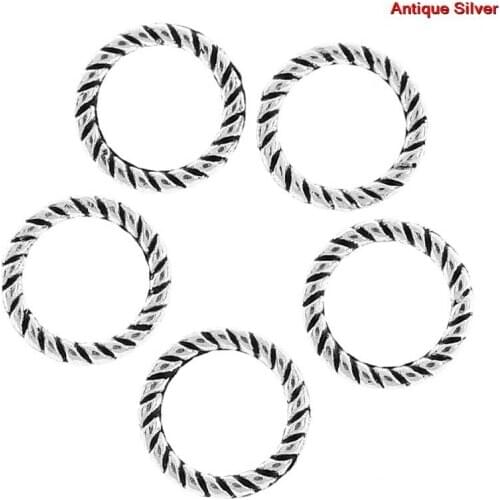 70 PCs DoreenBeads Closed Jump Rings For Jewelry Making Antique Silver Color Stripe Pattern Circles 8mm Dia