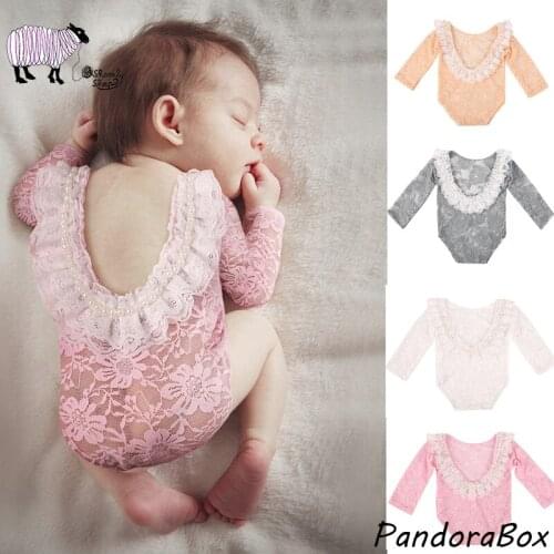 Newborn Lace Rompers Baby Girls Photo Shoots Outfits Clothes New Born Photography Headband+Overall Set Clothing fotografia Props