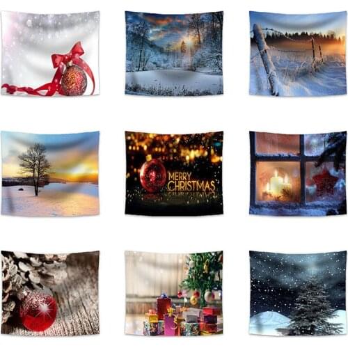 Colorful christmas decorations Tapestry Christmas Gift Wall Hanging Winter Snow Scene Sunset Tapestry Bedroom Living Room Mat