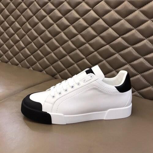 White cowhide upper with black stitching unique tail men women lovers casual shoe simple low-top style calfskin flat sneakers