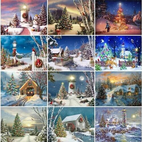 Evershine Diamond Embroidery Christmas Full Square Diamond Painting Kit Winter 5D DIY Beaded Needlework Landscape Decor For Home