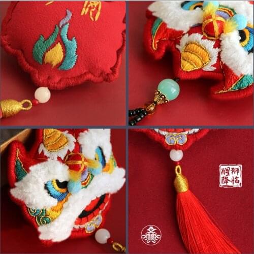 Dancing Lion DIY Embroidery Handmade Necklace Women Protective Talisman Bags Couples Cute Pendant Amulet Cross Stitch Sachet
