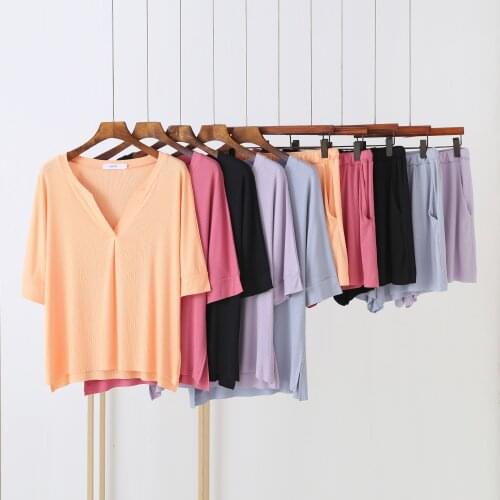 Pijamas women pyjamas 2021 Summer Modal Home Suits Female plus Size T-shirt+Drawstring Loose Capri pants 2 pieces set tracksuits