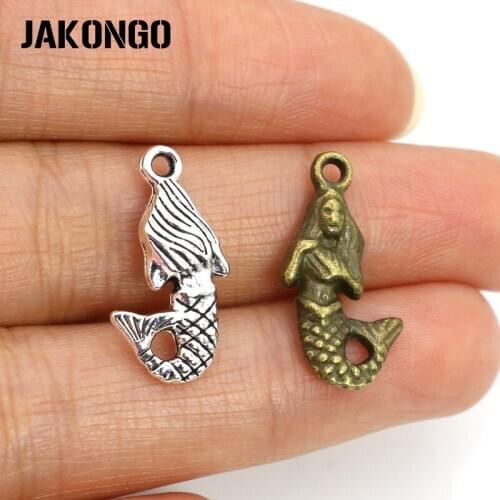 20pcs Antique Silver/Bronze Plated Mermaid Charms Pendants for Jewelry Making Bracelet DIY Handmade Accessories 22x10mm