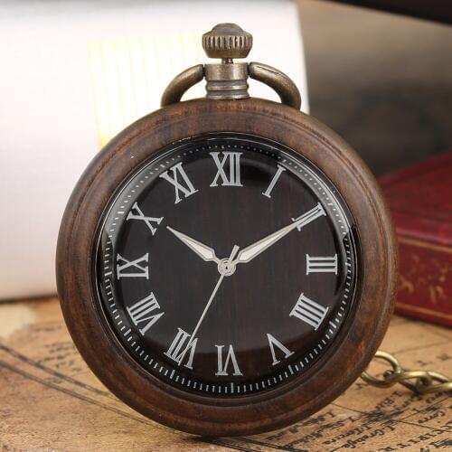 Retro Ebony Wooden Quartz Pocket Watch Luminous Needle Environmental Protection Natural Ecological Wood Mens Women Watch Gifts