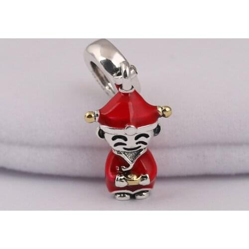 S925 Pendant Bead for Women Bracelets & Bangles Fortune & Luck Dangle Charm Red & Black Enamel Jewelry