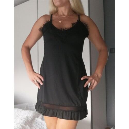 Sexy Women Lingerie Sleepwear Mini Dresses Women Solid Black Lace Comfortable Lingerie Silky Underwear Female Nightdress Pajamas