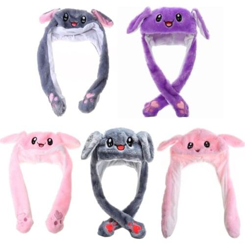 Y166 Cartoon Rabbit Animal Plush Hat LED Light Up Moving Bunny Ears Winter Warm Fluffy Earflap Cosplay Party Photo Props