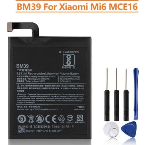 Xiao Mi Original Replacement Battery BM39 For Xiaomi Mi 6 Mi6 MCE16 Authentic Phone Battery 3350mAh